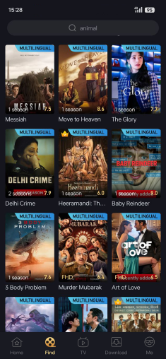FlixFox video player with Hindi, Tamil, Telugu audio tracks and subtitle controls